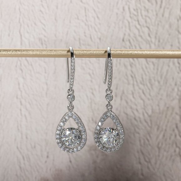 Certified 2ct. t.w. Moissanite Diamond Tear Drop Earrings NEW - Picture 7 of 11